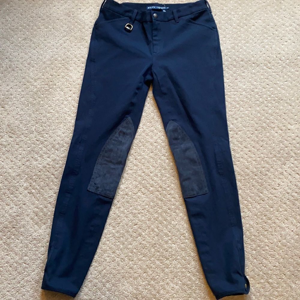 Ralph Lauren Navy Riding Breeches with Suede Knee Patches – Size 4
